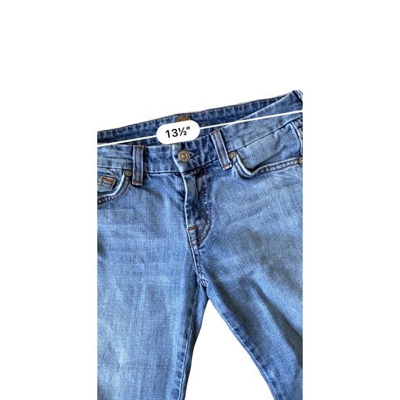 7 For All Man Kind Y2K Cropped Jeans Womens 26 Embroidered Pockets Raw  Hem Boho - Picture 9 of 13